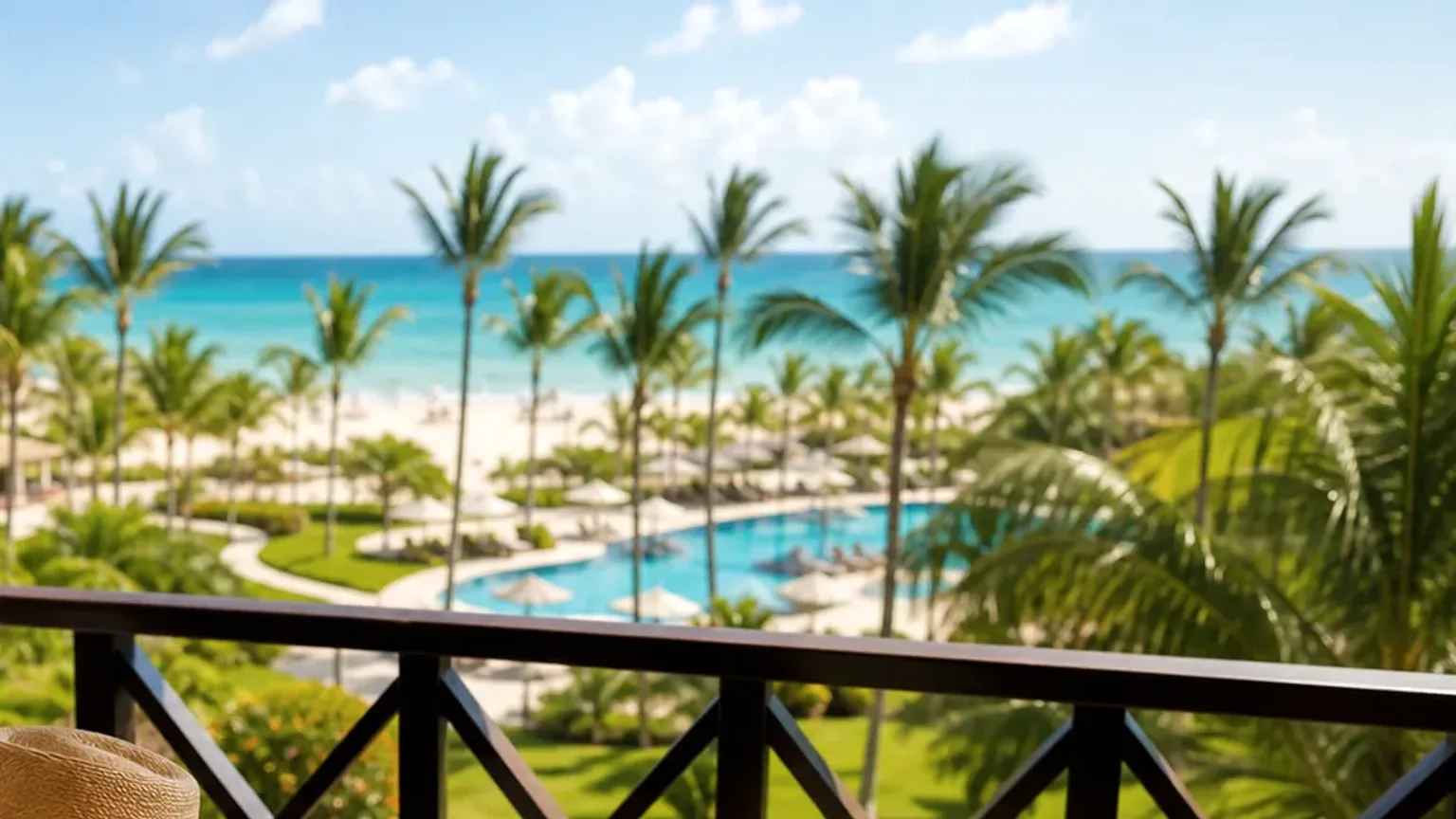 Cena fotográfica de resort premium em Punta Cana para contextualizar pacotes de luxo.