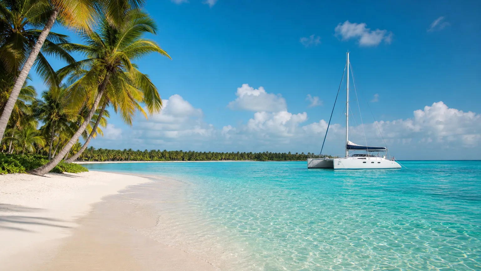 Foto real de praia e barco em Punta Cana para contextualizar atividades, passeios e excursões fora do resort.
